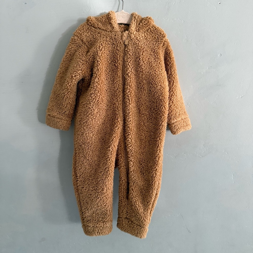 Od Navy Baby Brown Teddy Bear Zipper Onsie